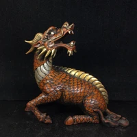 8 tibet buddhism old bronze gilt real gold silver chinese dragon turn head beast statue ward off evil spirits town house