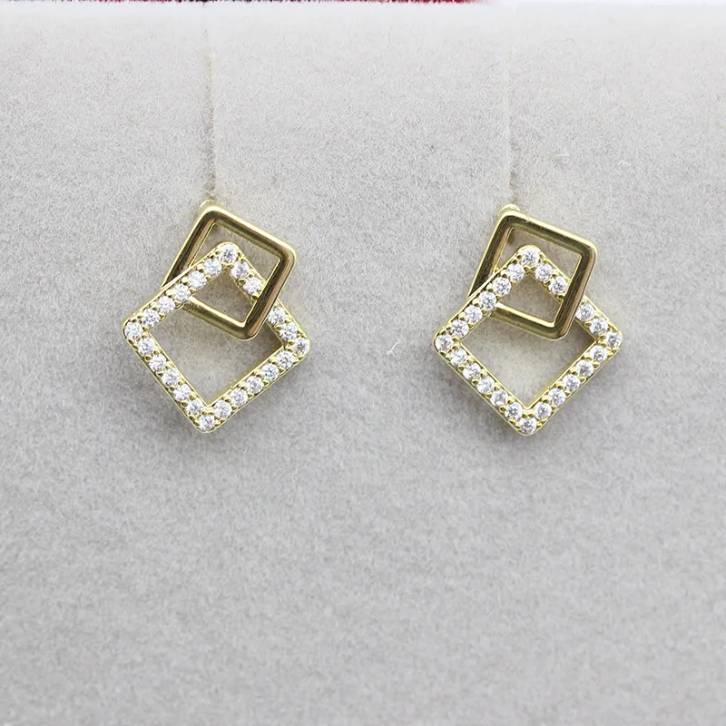 

Stylishly Designed New Earrings With Multi-square Overlapping Earrings With Hollow Geometric Square Set Of Zircon Earrings