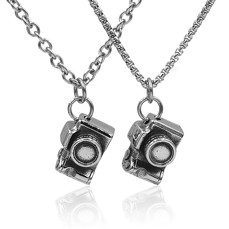 

New Cool Flash Camera Charm Pendant Stainless Steel Long Necklace Vintage Long Chain Punk Jewelry Women Man Friendship Girl Gift