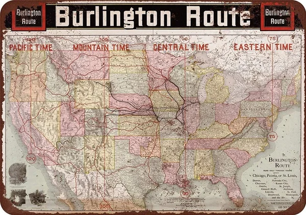 

New Tin Sign Burlington Route Railroad Map Vintage Look Aluminum Metal Sign