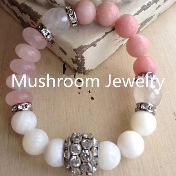 pink BeadMetal Rhinstone Beads Bead Yoga Mala Stretch Bracelet