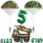 Набор принадлежностей для армейской вечеринки, 4 шт., камуфляжная Парашютная ракета, военный автомобиль, воздушный шар с большими цифрами 1, 2, 3, 4, 5, 6, 7, 8, 9, детский день рождения