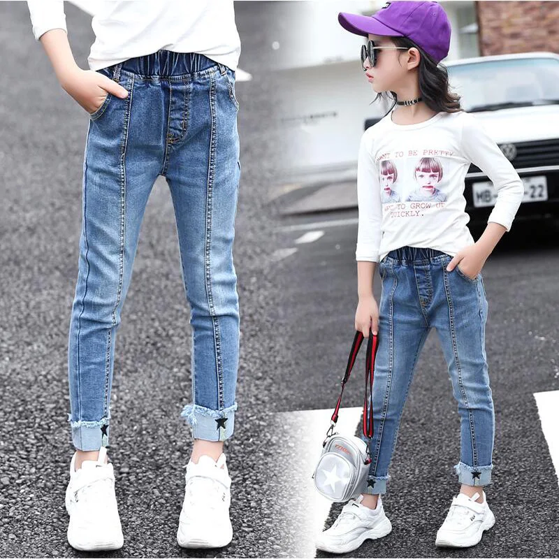 Узкие джинсы леггинсы для девочек маленьких осенне зимняя одежда джинсовые