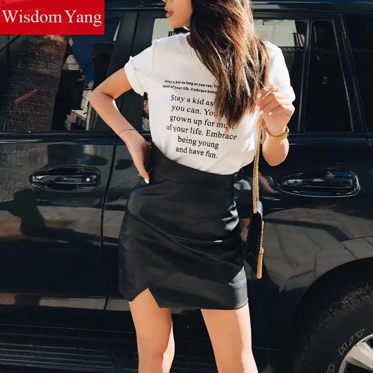 Черный из натуральной овечьей шерсти мини-юбки с запахом в уличном стиле высокой