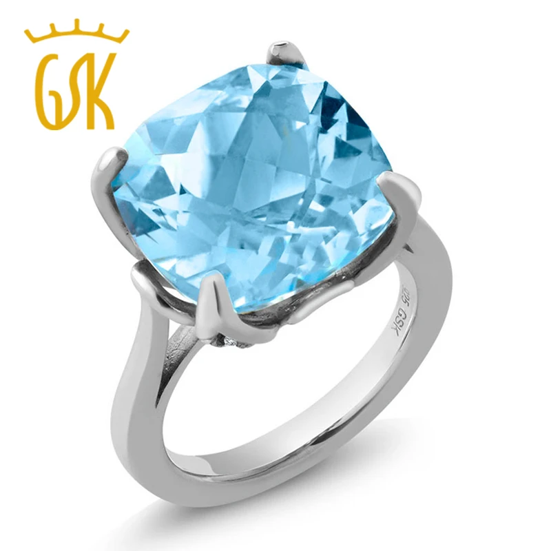 GemStoneKing 9 18 Ct подушка шахматная доска натуральный Небесно Голубой топаз 925 пробы