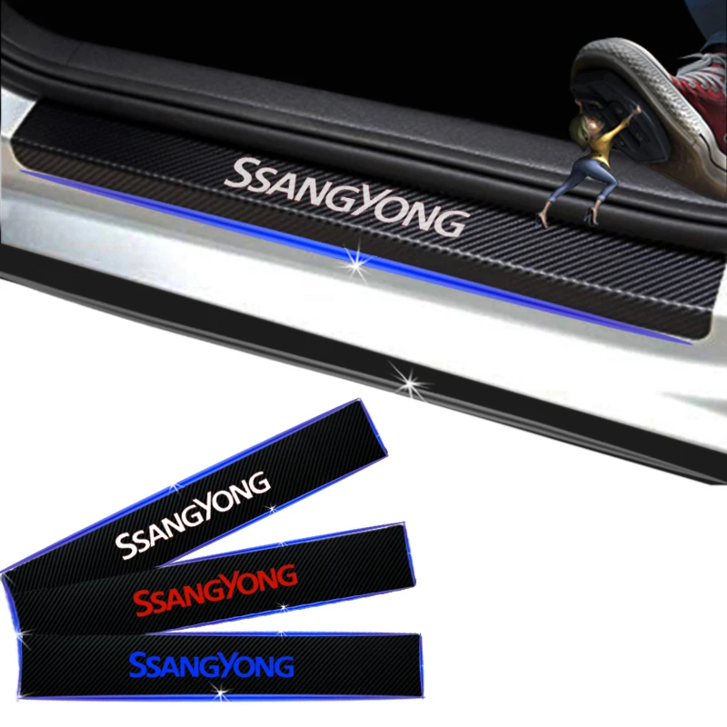 

For Ssangyong Kyron Rexton Korando Actyon Carbon Fiber Vinyl Sticker Car Door Sill Protector Scuff Plate Car Accessories 4pcs