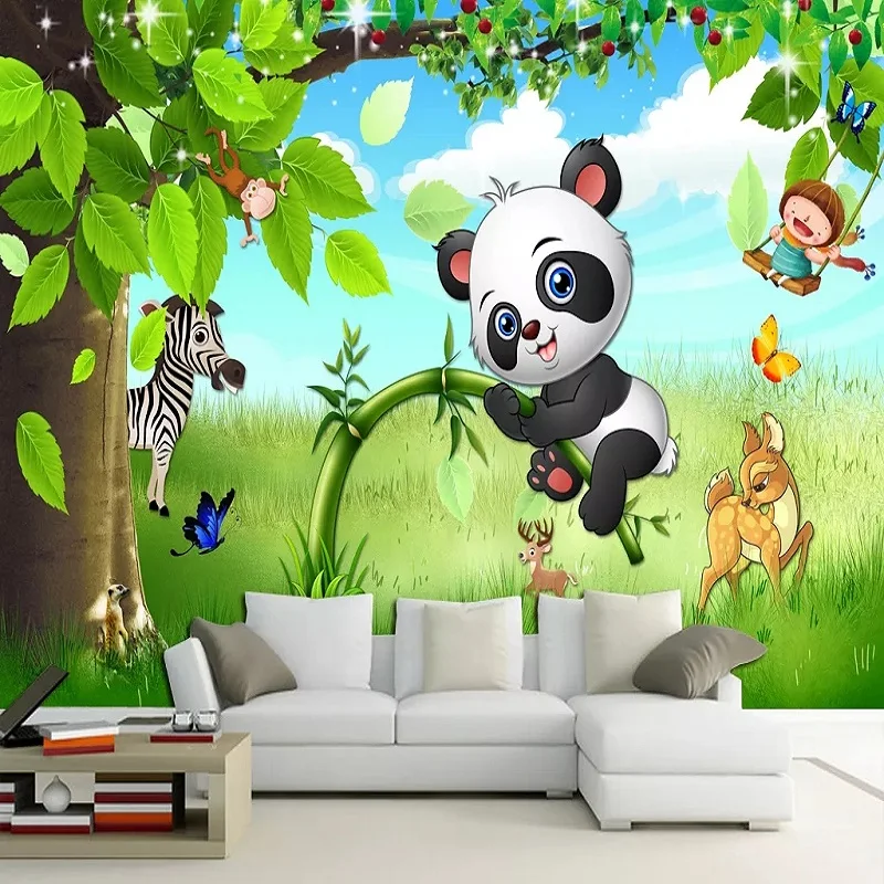 

Большие настенные 3D-обои на заказ, мультяшная панда, бамбук, Зебра, детская спальня, настенное украшение для задней панели телевизора, с глуб...