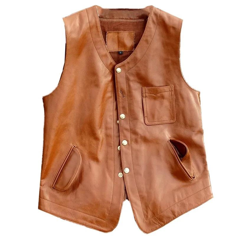 

God May Kaji Workwear Genuine Leather Waistcoat First Layer Cattle Hide Retro Waistcoat Male Vest