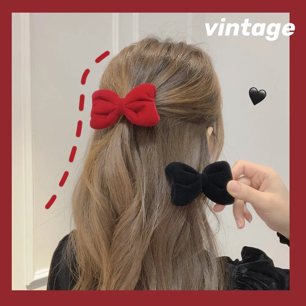 

2021 New Bow Headgear Cute Sweet Little Girl Hair Accessories Winter Red Black Clips Baby Hairpins Children Hair Clips Gifts