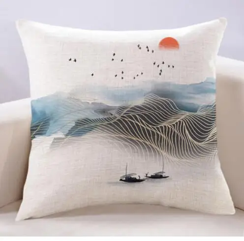 

Новый китайский стиль наволочка текстуры искусства чернильный пейзаж живопись для диванных подушек, наволочки для подушек, китайский стил...