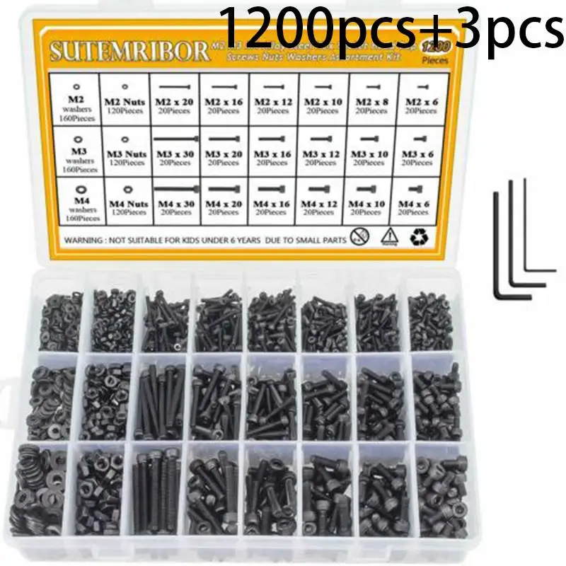 1200 шт. набор винтов гайки M2 4 головкой шайбы болты шестигранные гаечные ключи