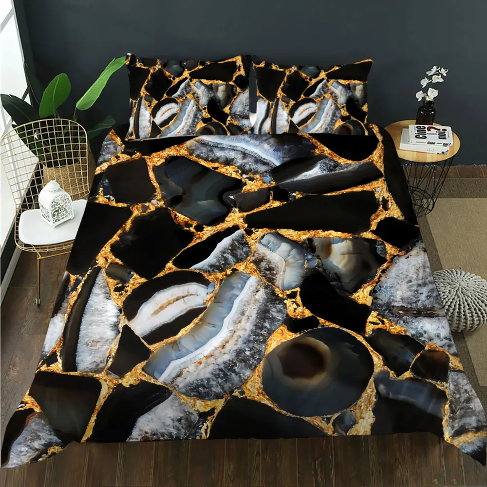 

BailiPromise black Marble pattern cover luxury jogo de cama bedroom 3D Print Pillowcase Soft Duvet Cover Queen King 2/3pcs