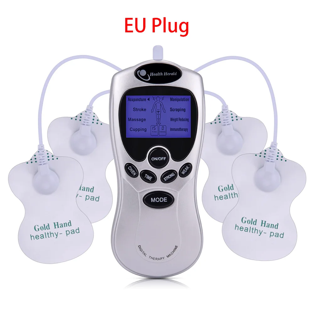 D 8 Modes EU Plug 6/8/12/15 режимов десятки блок машины 4 электродные подушечки для облегчения боли в спине пульсовый массаж EMS стимуляции мышц десятки Electroestimulador - Color: D 8 Modes EU Plug