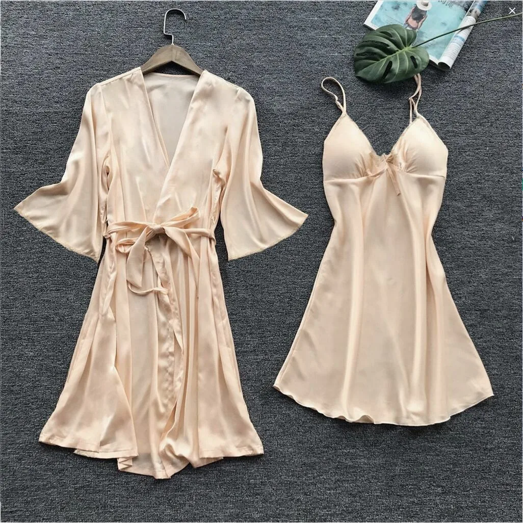 Женский Атласный халат с v-образным вырезом шелковое кимоно ночная рубашка для