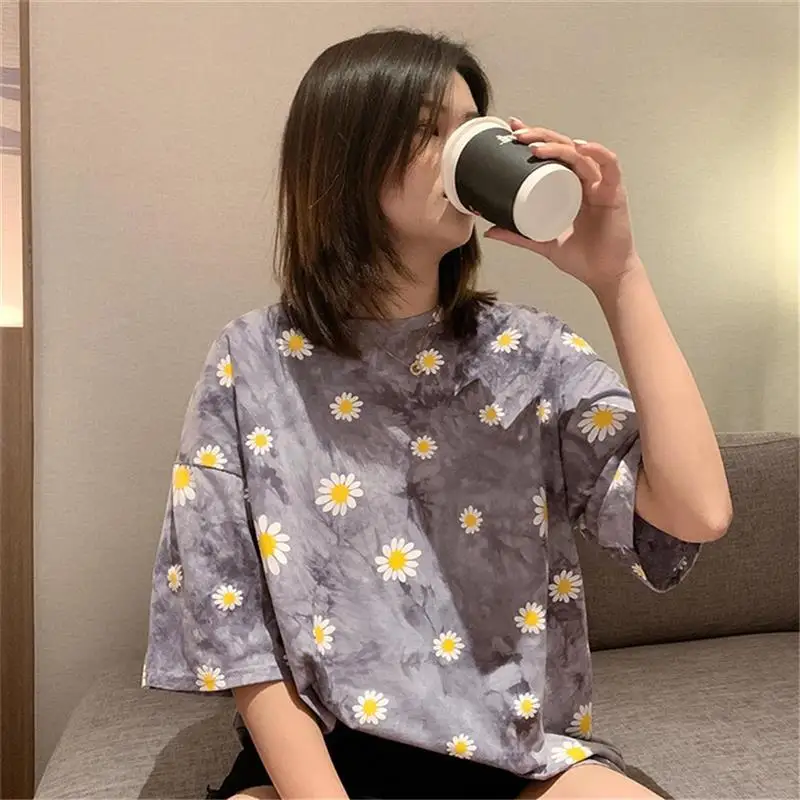 

Daisy Printing Women's T-Shirt Short-Sleeved Casual Loose Round Neck T-Shirt Women Summer Printing Short Sleeve Tee Top