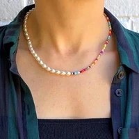 sweet colorful boho beaded clavicle necklaces for women girl handmade colorful seed pearl choker necklace m3069