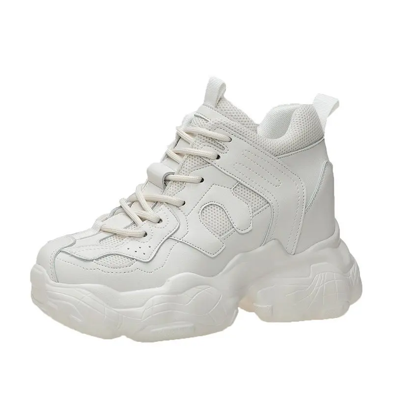 

2021 Summer Wedges Shoes For Women Ulzzang Fashion Chunky Casual Shoes Tenis Female 9cm Height Increasing Sneakers Woman Beige
