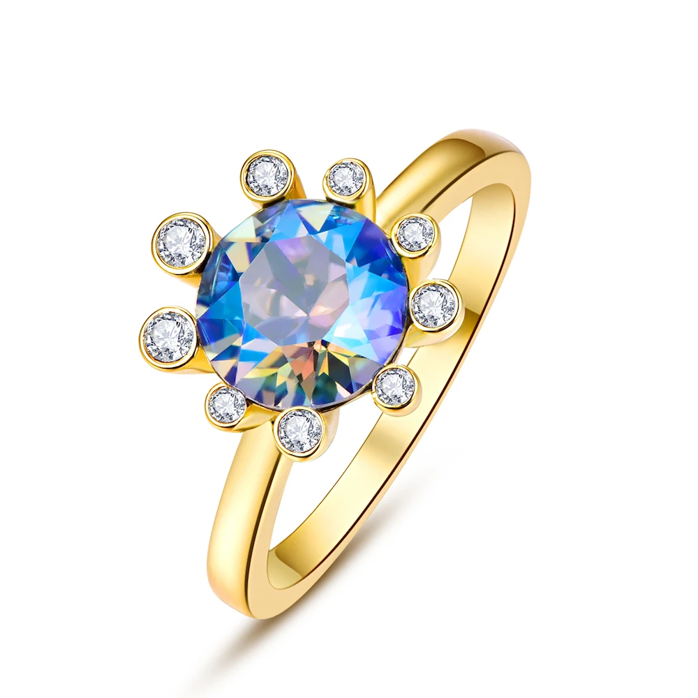 Кристаллы от Swarovski Glod цветные кольца Цветы для женщин элегантное кольцо Новая мода Роскошные женские кольца Свадебные украшения - Цвет основного камня: 211 SHIM