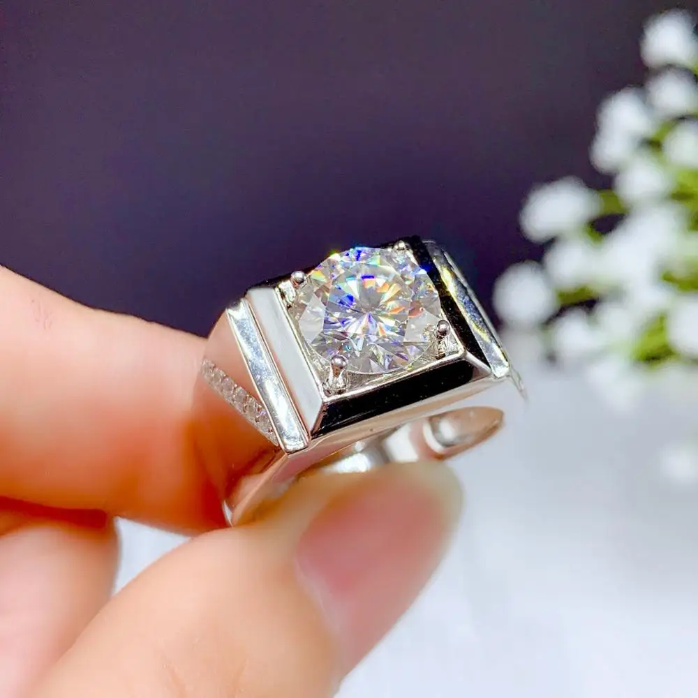 

Мужской Косынка 2ct лаборатория муассанит кольцо с бриллиантом 925 пробы серебро Обручение обручальные кольца для мужчин драгоценные камни в...