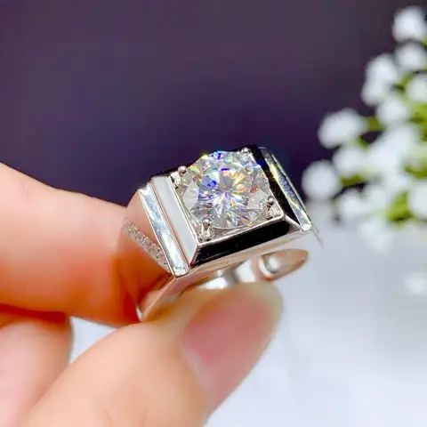 Мужской Косынка 2ct лаборатория муассанит кольцо с бриллиантом 925 пробы серебро Обручение обручальные кольца для мужчин драгоценные камни вечерние ювелирные изделия