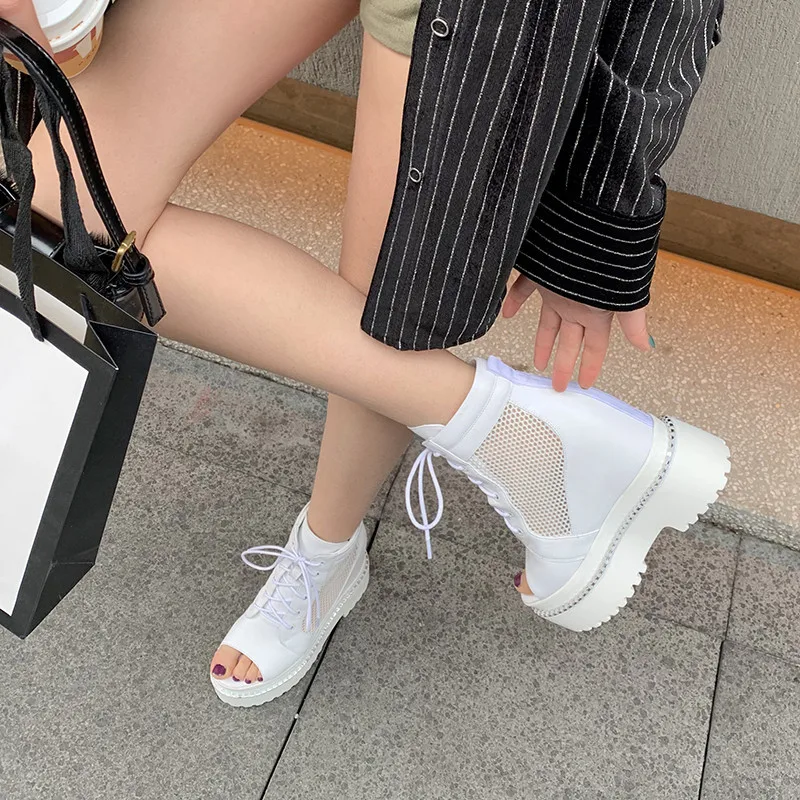 

FEDONAS Elastic Fabric Material Stitching Women 2021 Increase Within Square Heels Pumps Open ToeThick Bottom Spring Shoes Woman