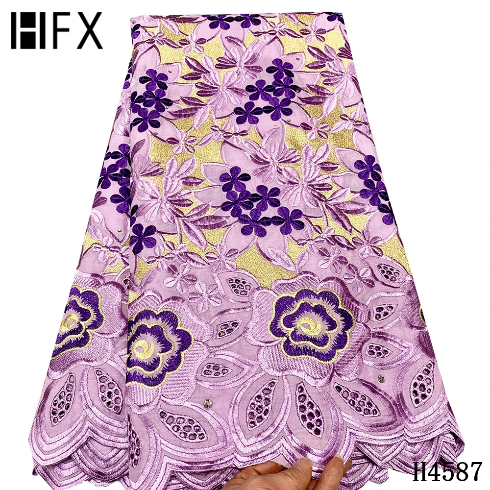 

HFX Nigerian Lace Fabric 2021 High Quality Lace Embroidery Stones Swiss Voile Lace In Switzerland voile suisse coton H4587