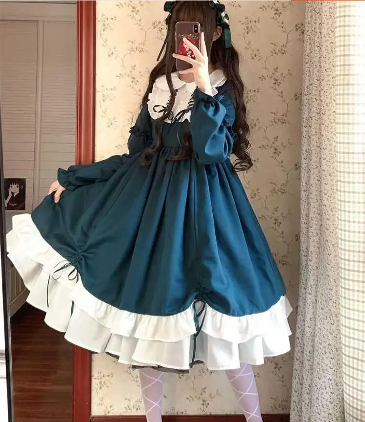 Милое Платье в стиле Лолиты винтажное кружевное платье викторианском с принтом