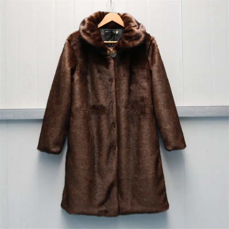 Зимняя новая Женская норковая шуба с длинными рукавами пальто из искусственного меха с отложным воротником теплая Толстая Длинная Верхняя одежда большого размера 6XL