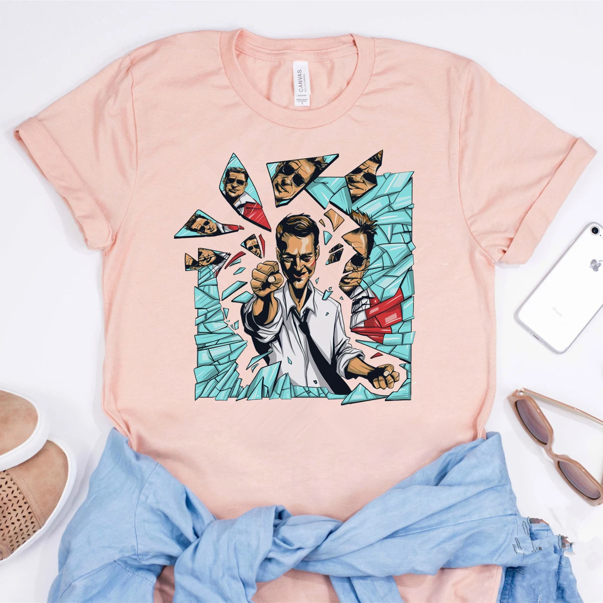 

2020 Fight Club Shirt Cool Broken Glass Shirts Tyler Durden Shirt Hipster Tops Movie Inspired Tee Shirts