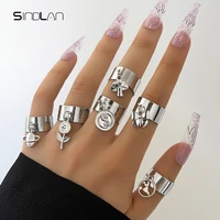sindlan 6pcs punk silver color butterfly rings for women kpop pendant flower female y2k cute fashion jewelry anillos mujer bague