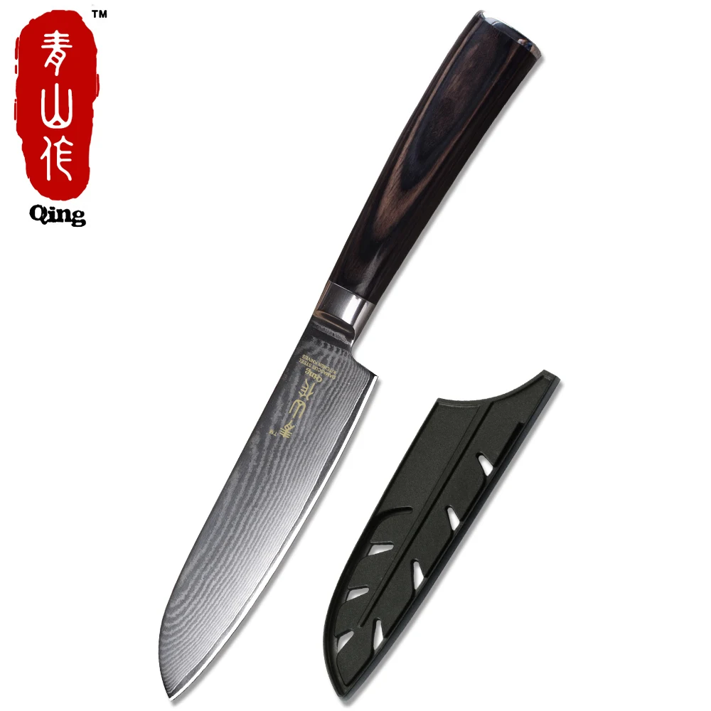 QING Santoku японский кухонный нож Vg10 5 дюймов 67 слоев Высокоуглеродистая сталь шеф