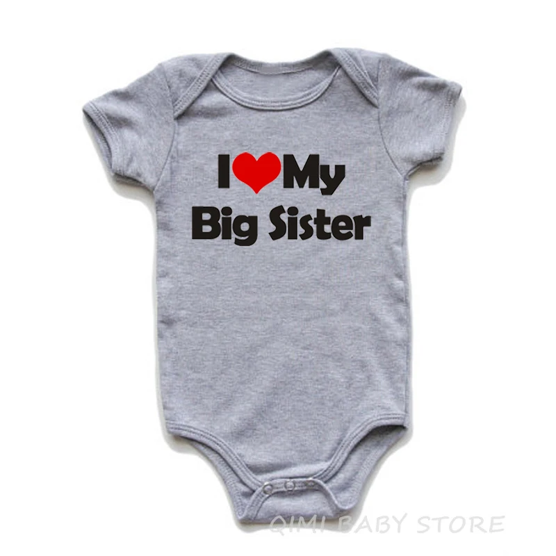 Забавные футболки с надписью I LOVE MY SISTER печатных комбинезоны для малышей Одежда