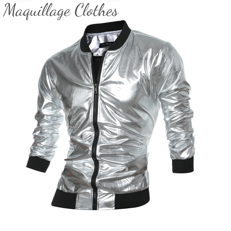 

Куртка-бомбер мужская блестящая, повседневный пиджак в стиле хип-хоп для ночного клуба, одежда для певицы, золотистого и серебристого цвета