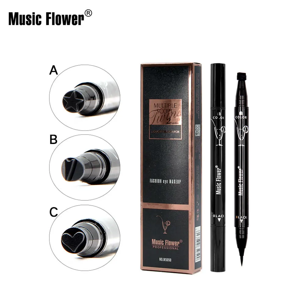 Музыкальная Цветочная двойная тату печать Черная Подводка для глаз карандаш со