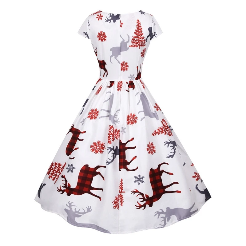 

Women'S Fashion Christmas Short Sleeve V-Neck Casual Printed Party Dress