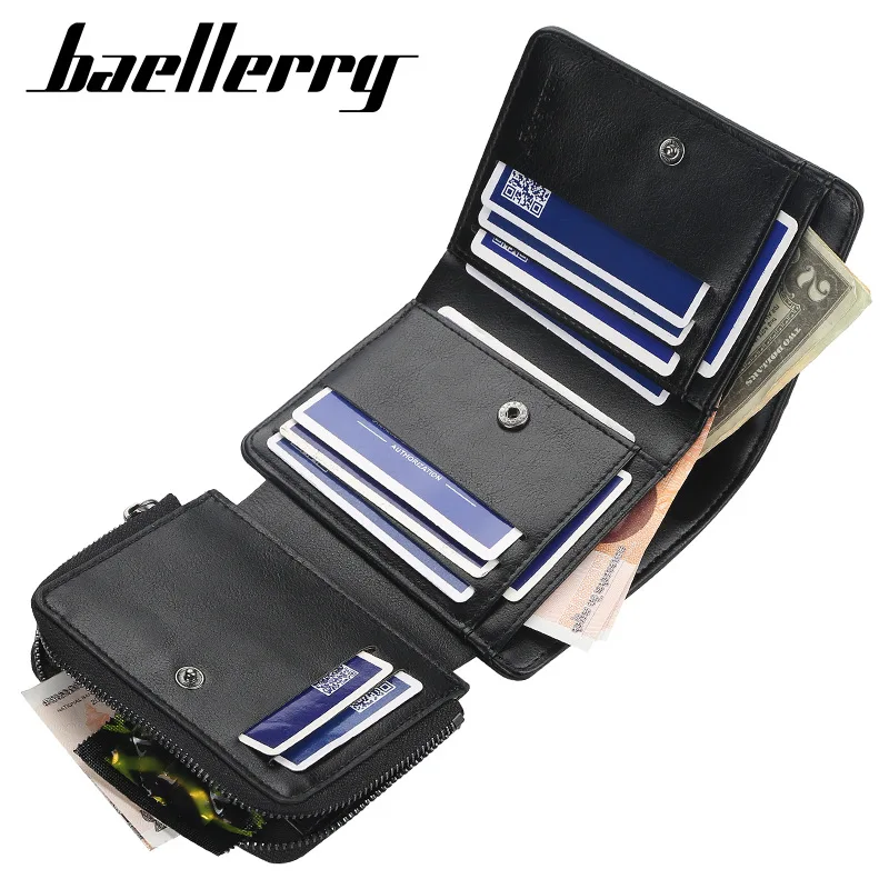Брендовый дизайнерский мужской кошелек Baellerry из искусственной кожи с карманом для монет на молнии, деловой вместительный мужской короткий ... от AliExpress WW