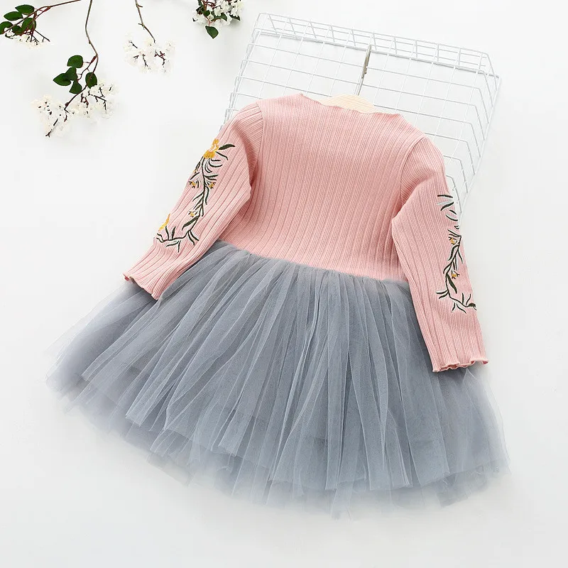 Autumn Knitted Dresses Baby Girl Dress Embroidery Flower Infant Toddler Party Tutu Ball Gown Birthday | Детская одежда и обувь
