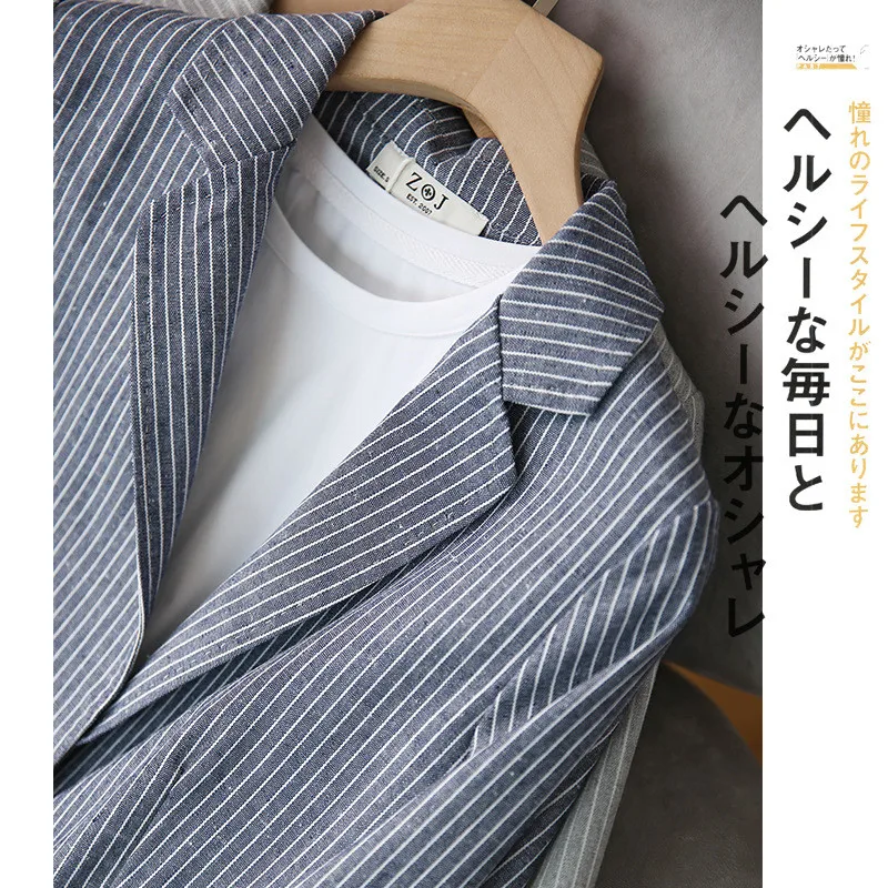 

Japanese Casual Striped Slim Fit One-button Small Suit Jacket Women 2020 Autumn And Winter Cotton And Linen Women's ClothingB266