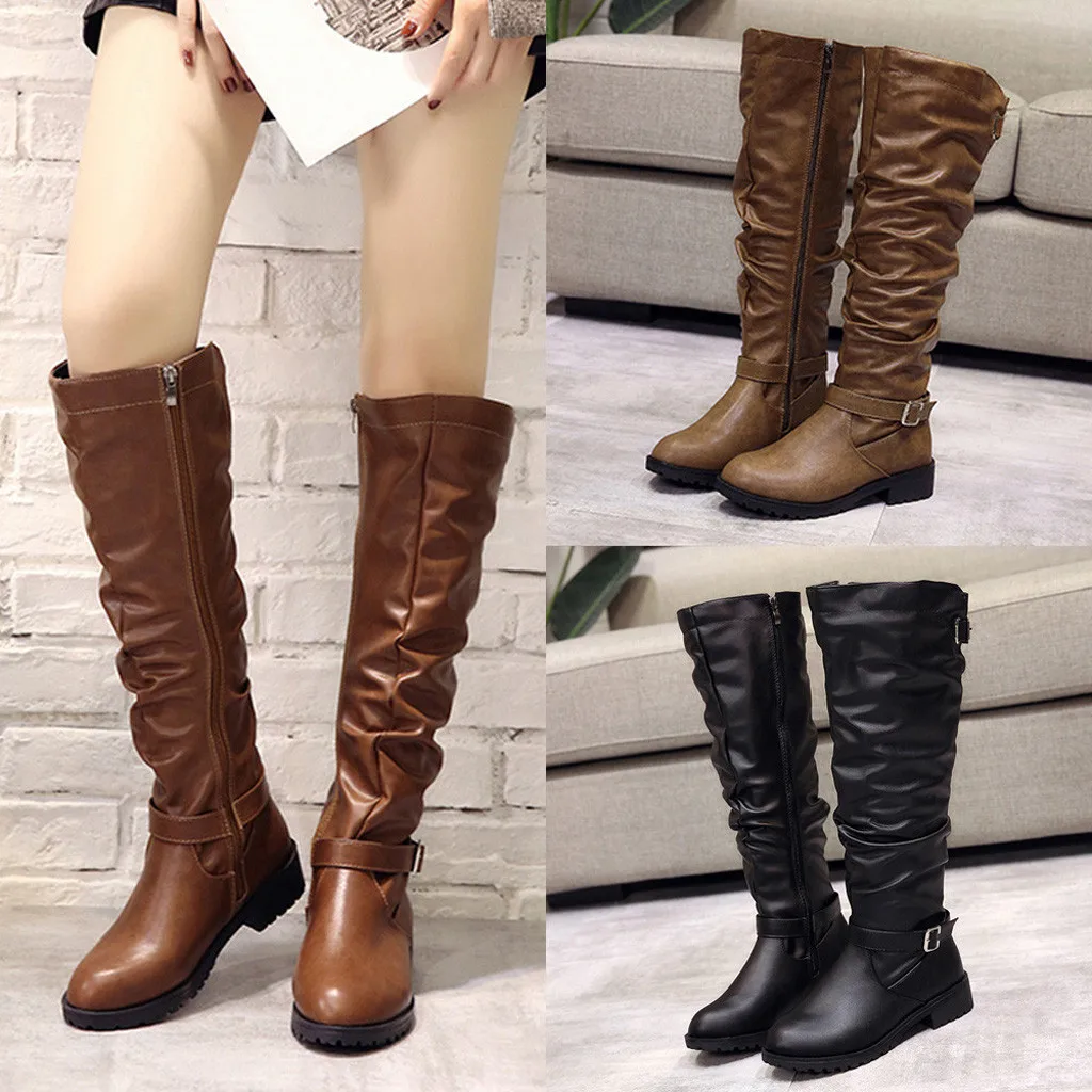 Женские ботинки Модные сапоги на молнии с квадратным каблуком однотонные Цвет