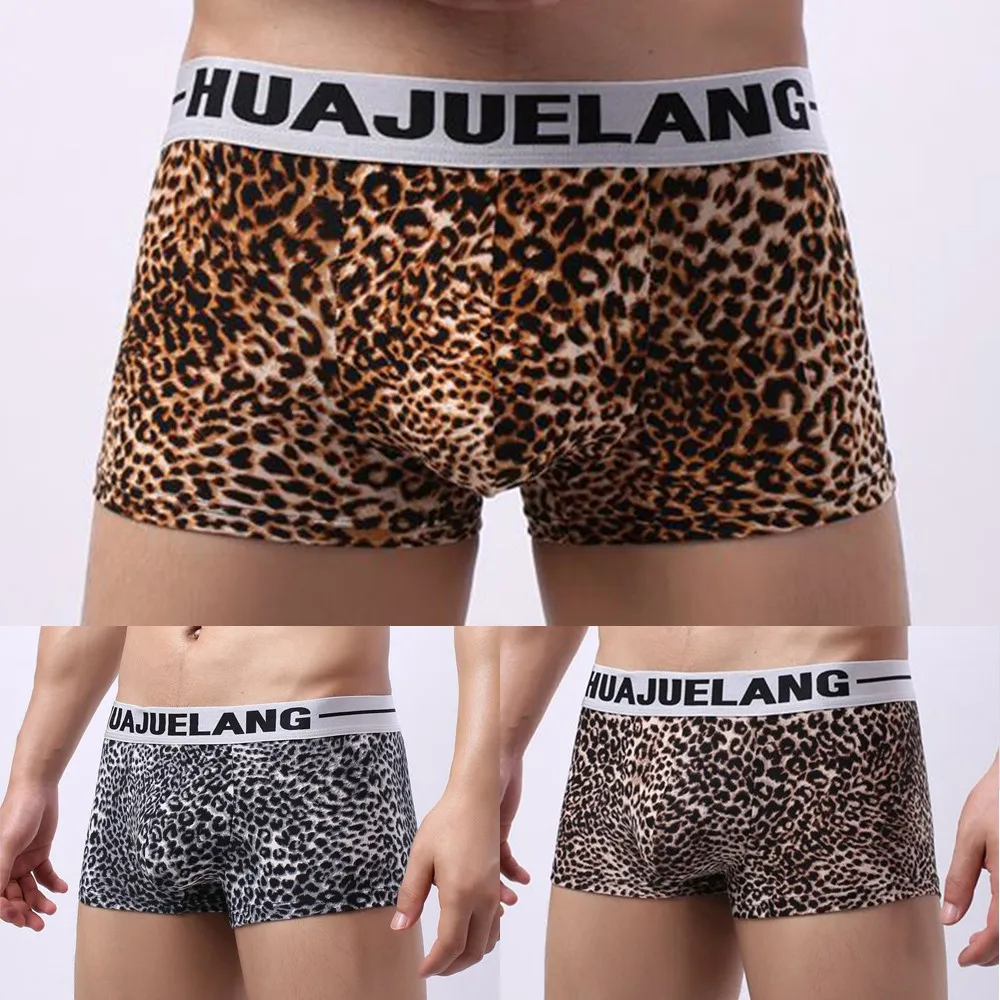 

Men's New Leopard-Print Sexy Low-Waist Flat-Angle Underwear Male's Leopard Low Waist Sweat-absorbent Boxer