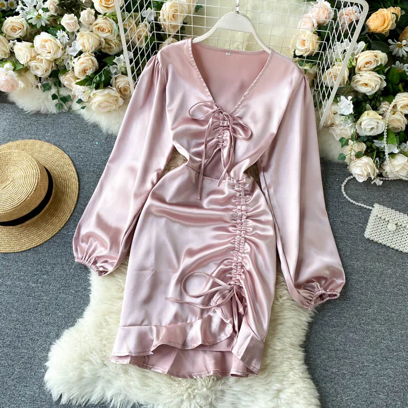 Платье SINGRAIN с рюшами и кулиской женское сексуальное облегающее платье-трапеция