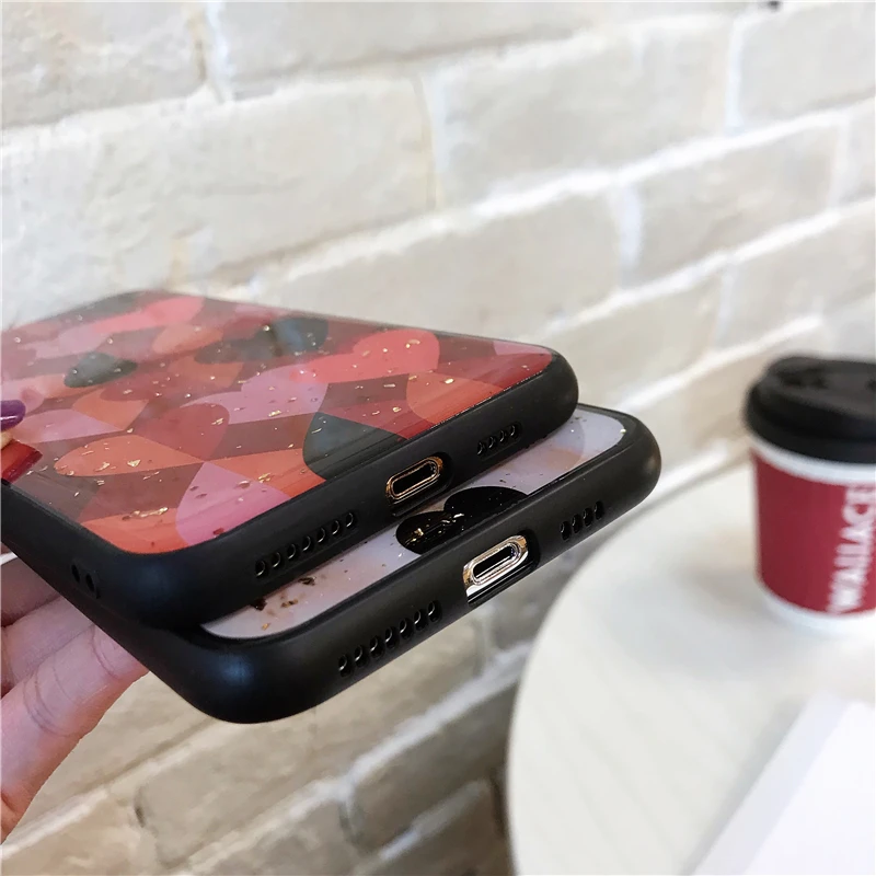 

Luxury Epoxy Cute Big Love Case For OPPO F9 F11 Pro A83 A1 A7X K3 K5 Bling Sequin Gold Foil Soft Cover