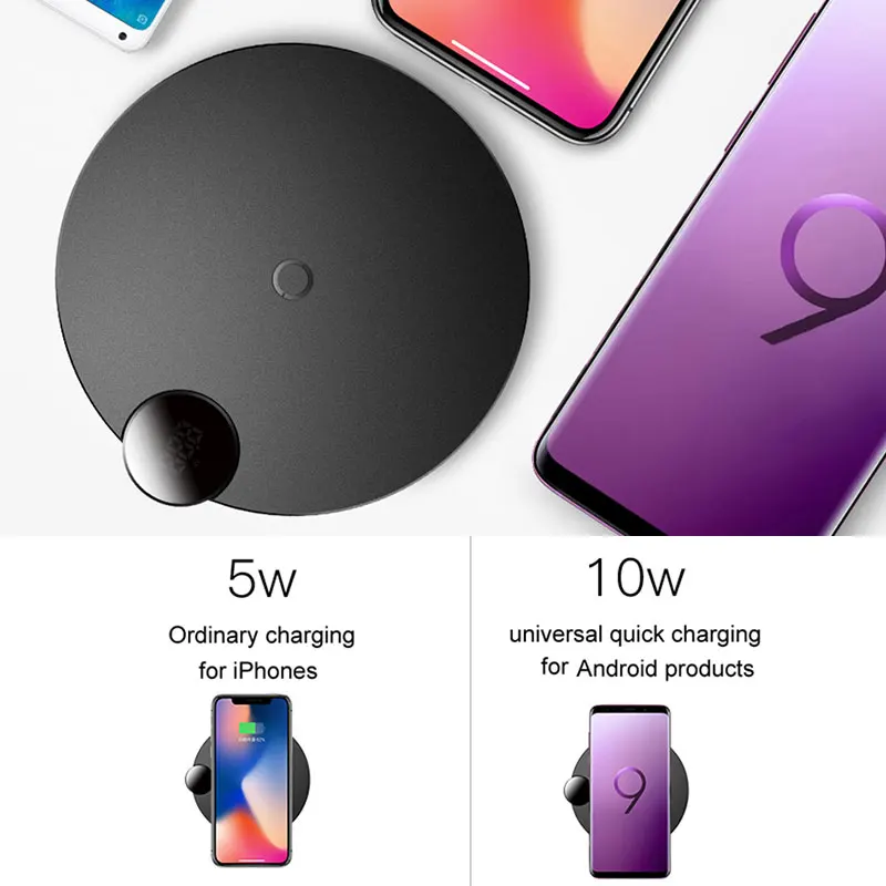 Baseus светодиодный дисплей Беспроводное зарядное устройство для iPhone X Xs Max Xr 8 Plus Быстрое беспроводное зарядное устройство для телефона samsung S10 S9 S8 Xiaomi MI9
