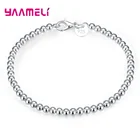 Круглые бусины, 4 мм, браслет, круглый диск, амулеты, Стерлинговое Серебро 925 пробы, 20 см, Модные женские ювелирные изделия, эффектные вечерние, Подарочная застежка