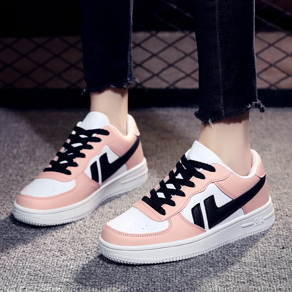 

2022 PU Leather Women's White Casual Woman Vulcanize Sneakers Breathable Sport Walking Running Summer Platform Flats Shoes