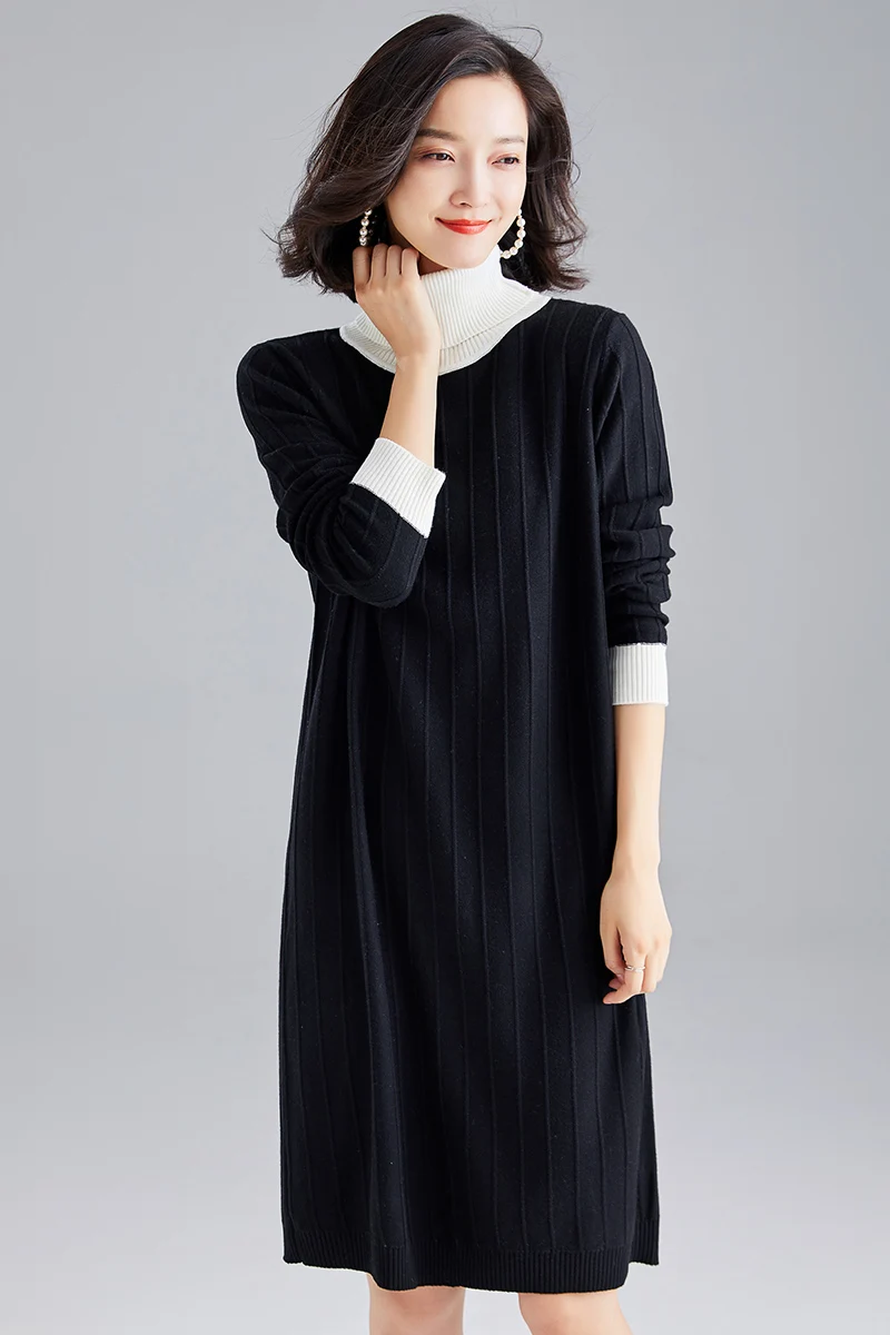 Кашемировое платье с высоким воротником высокое качество Осень-зима женское