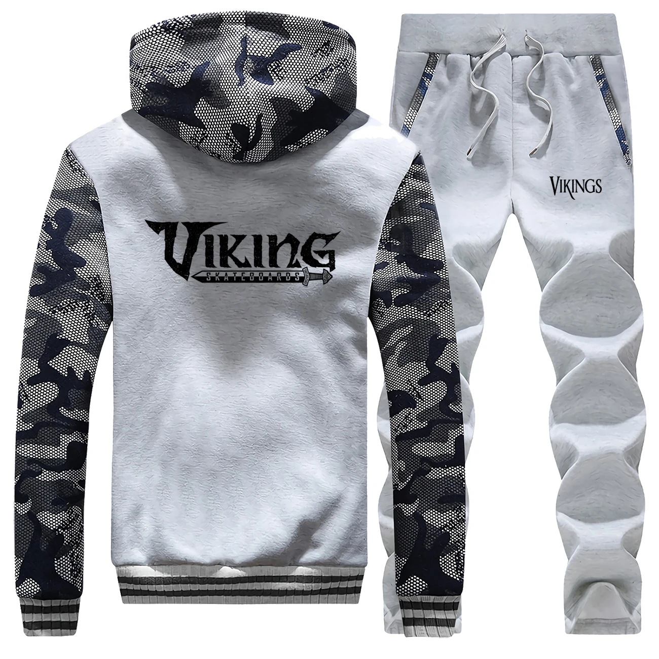Спортивный костюм VIKINGS, теплая зимняя флисовая толстовка с капюшоном, Мужская камуфляжная куртка, Мужская куртка на молнии+ штаны, 2 шт. в комплекте, спортивный костюм, верхняя одежда