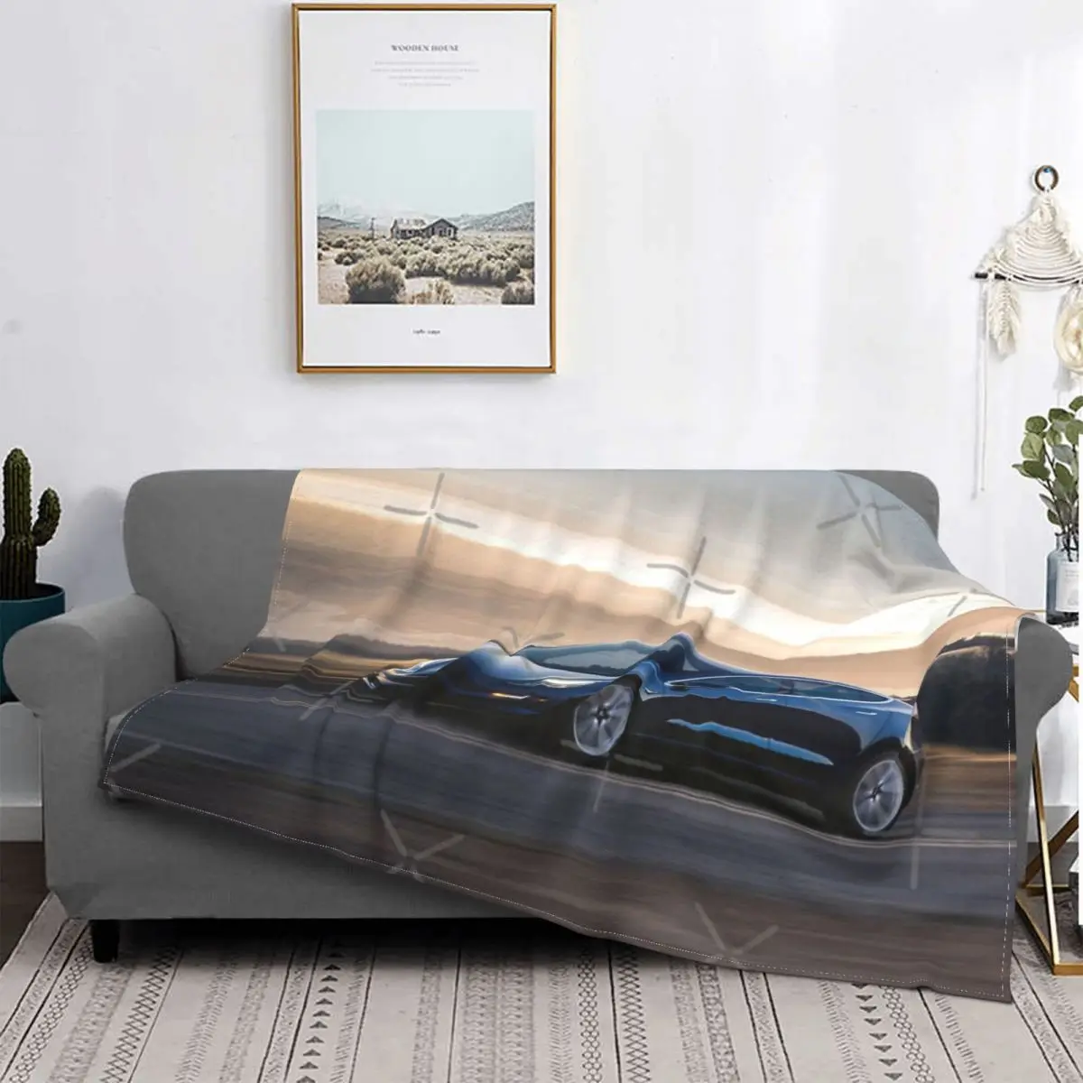 

Manta Tesla modelo 3 en la carretera, para cama colcha, alfombra a cuadros, manta de Anime de felpa, colcha de Picnic