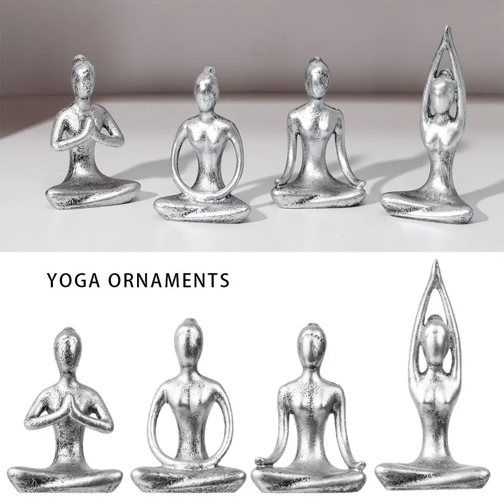 

High Quality Spiritual Room Counter Ornament For Shelves Antique Silver Color Yoga Statue Yoga Pose Yoga Figurines Home Decor