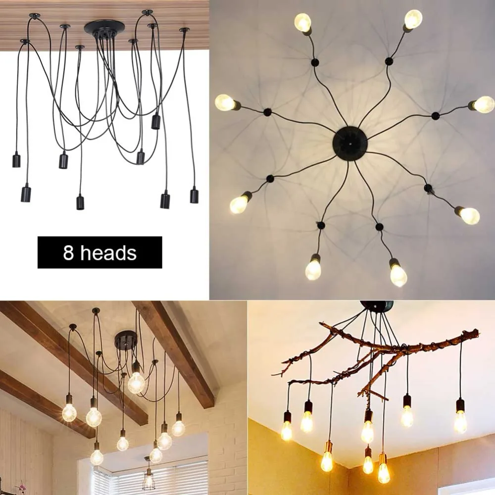 

New 85-265V E27 Chandelier 8 Head Industrial Vintage Style Light Holder Ceiling Lamp Hanger Fixtures